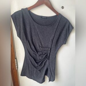 UK2LA Charcoal Short Sleeve Scoop Neck Top with Side Button Detail